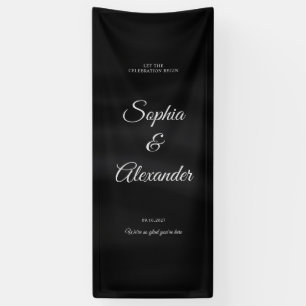 Black & Silver Fabric Wedding Welcome Sign, Linen Banner