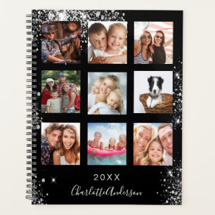 Black silver family photo collage name 2026 planner