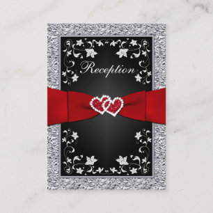 Black Silver FAUX Foil, Floral, Red Reception Card