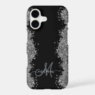 Black Silver Faux Glitter Grey Modern Monogram