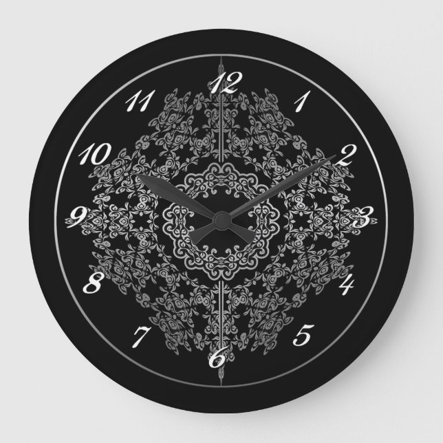 Black & Silver Filigree Motif Wall Clock (Front)