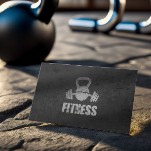 Black & Silver Fitness Trainer Kettlebell Barbell Business Card