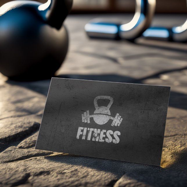 Black & Silver Fitness Trainer Kettlebell Barbell Business Card (Creator Uploaded)