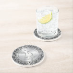 Black Silver Floral Lace 25th Wedding Anniversary  Coaster<br><div class="desc">Black ornate floral lace circle on metallic silver background,  customisable silver wedding Anniversary. Celebrating 25 years of happy memories. Customisable black typography. White diamonds heart accent.</div>