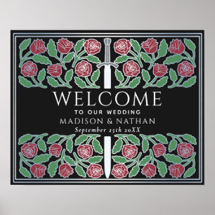 Black Silver Floral Royal Wedding Welcome Sign