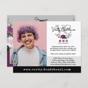 Black Silver Floral Salon Stylist Photo Marketing Postcard