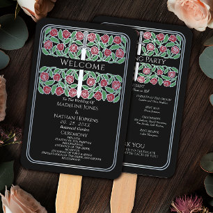 Black Silver Floral Sword Royal Wedding Program Hand Fan