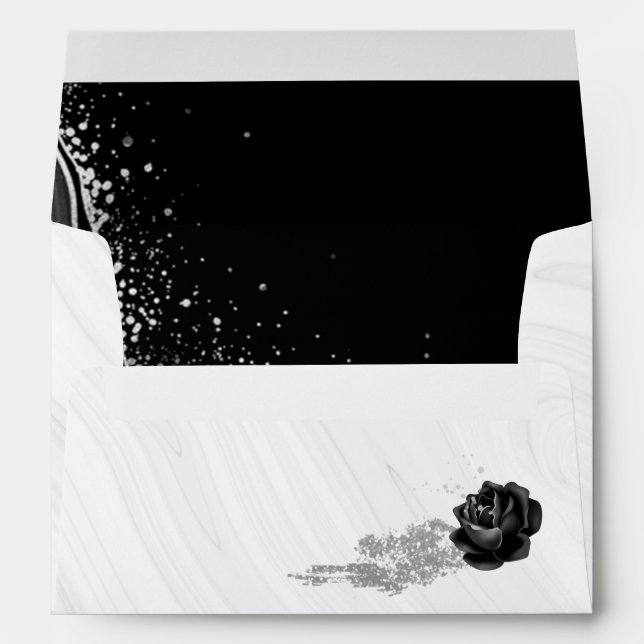 black & silver flowers wreath marble wedding envelope (Back (Bottom))