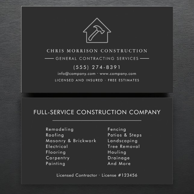 Black Silver General Contractor Business Card (Creator Uploaded)