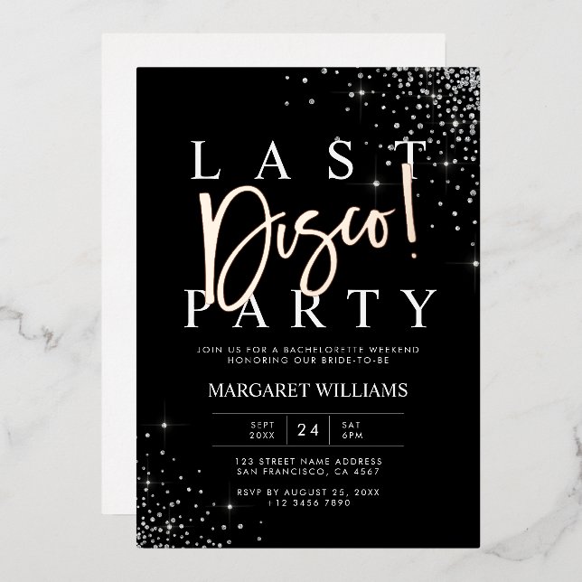 Black Silver Glam Last Disco Bachelorette Party (Front/Back)