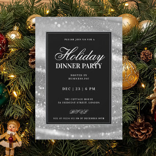 Black & Silver Glam Sequins Holiday Dinner Party Invitation