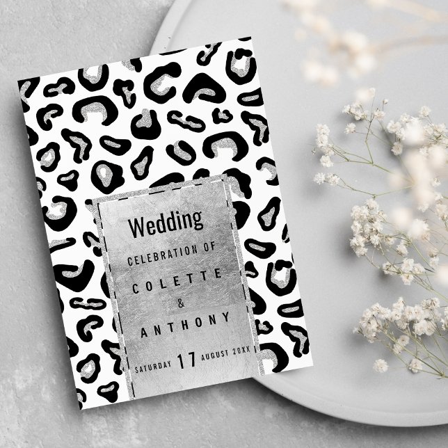 Black silver glitter animal print Wedding Menu Invitation (Black silver glitter animal print Wedding Menu)