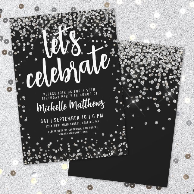 Black Silver Glitter Any Age Birthday Invitation (Black Silver Glitter Any Age Birthday Invitation)