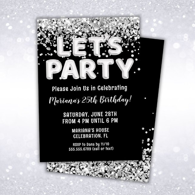 Black Silver Glitter Birthday Party Invitation (Creator Uploaded)