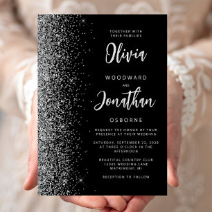 Black Silver Glitter Calligraphy Wedding Invitation