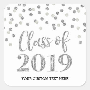 Black Silver Glitter Confetti Graduation 2019 Square Sticker