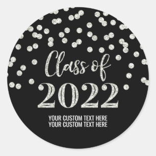 Black Silver Glitter Confetti Graduation 2022 Classic Round Sticker