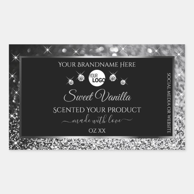 Black Silver Glitter Diamonds Product Labels Logo (Front)