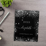 Black silver glitter dust monogram 2025 planner<br><div class="desc">Black background,  white text. Decorated with faux silver glitter dust. Personalise and add a year,  name and a text/year.</div>