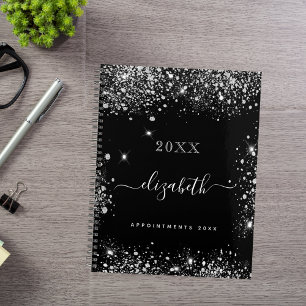 Black silver glitter dust monogram 2027 planner