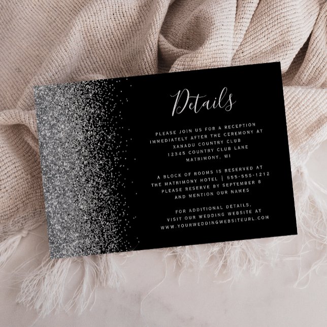 Black Silver Glitter Edge Wedding Details Enclosure Card (Creator Uploaded)