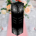 Black silver glitter elegant birthday wine box<br><div class="desc">A classic black background. Decorated with faux silver glitter.  Personalise and add a name,  age and the date.</div>