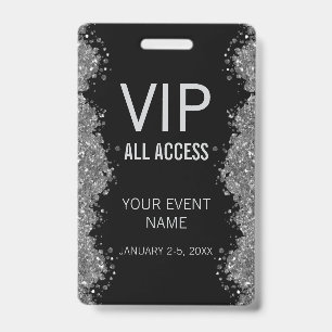 Black Silver Glitter Event VIP All Access Pass ID Badge