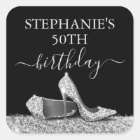 Black Silver Glitter High Heels Birthday Favour