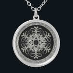 Black, Silver Glitter LOOK Snowflake Necklace<br><div class="desc">This festive black and silver FAUX (PRINTED) glitter snow flake necklace matches the winter wedding invitation shown below and would make a nice gift to to give to your wedding party attendants like your Maid of Honour, Bridesmaids, and Flower Girl, or buy it to add to your winter or Christmas...</div>