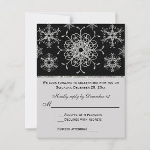Black Silver Glitter LOOK Snowflakes RSVP Card