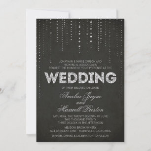 Black & Silver Glitter Look Wedding Invitation
