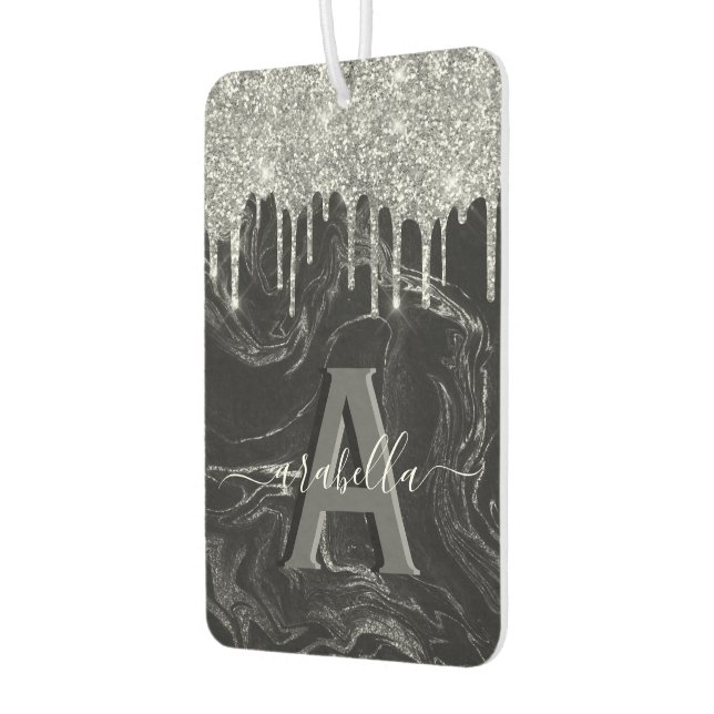 Black Silver Glitter Monogram Car Air Freshener (Left)