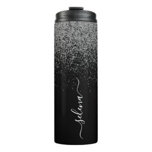 Black Silver Glitter Monogram Girly  Thermal Tumbler