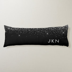 Black Silver Glitter Monogram Name Girly Body Cushion