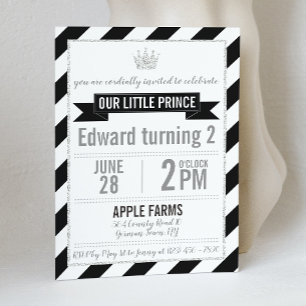Black Silver Glitter Prince Birthday Invitation