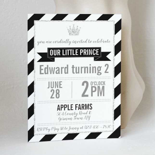 Black Silver Glitter Prince Birthday Invitation (Creator Uploaded)