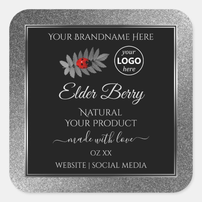 Black Silver Glitter Product Labels Ladybug Logo (Front)