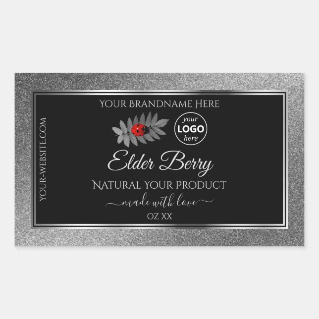 Black Silver Glitter Product Labels Ladybug Logo (Front)