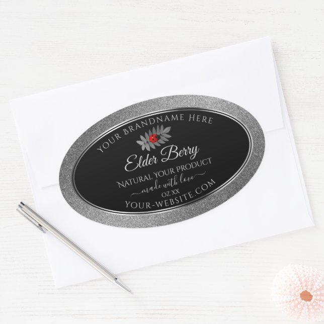 Black Silver Glitter Product Labels Red Ladybug (Envelope)