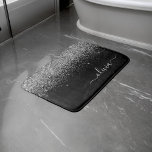 Black Silver Glitter Script Monogram Girly Name Bath Mat<br><div class="desc">Black and Silver Sparkle Glitter Script Monogram Name Bath Mats. This makes the perfect graduation,  birthday,  wedding,  bridal shower,  anniversary,  baby shower or bachelorette party gift for someone that loves glam luxury and chic styles.</div>