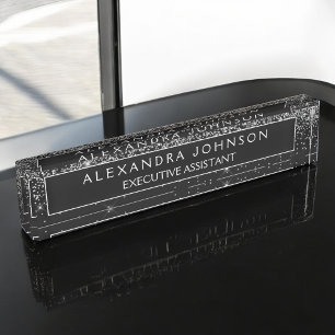 Black Silver Glitter Sparkle Professional Nameplate