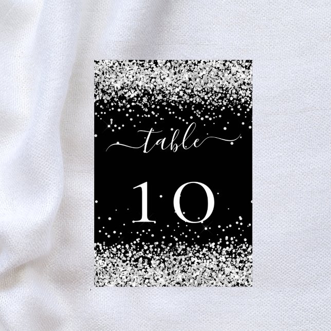 Black silver glitter sparkle wedding table number (Creator Uploaded)