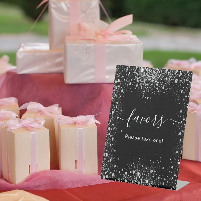 Black silver glitter sparkles favors sign (Creator Uploaded)