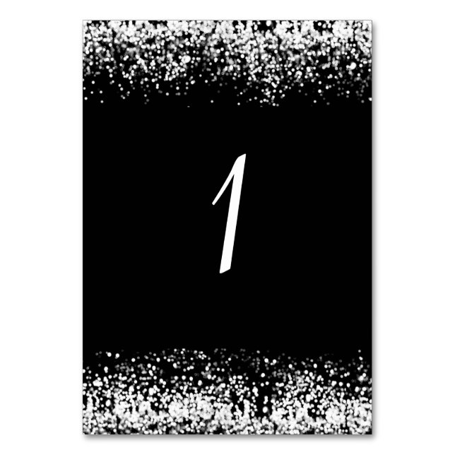 Black Silver Glitter Table 1 Wedding Table Number (Back)