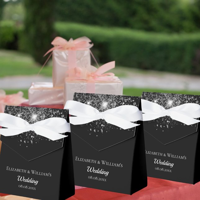 Black silver glitter thank you wedding favour box (Creator Uploaded)