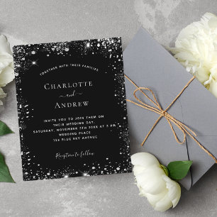 Black silver glitter wedding invitation budget