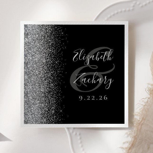 Black Silver Glitter Wedding Napkin (Creator Uploaded)