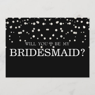 Black Silver Glitter Will You Be My Bridesmaid Invitation