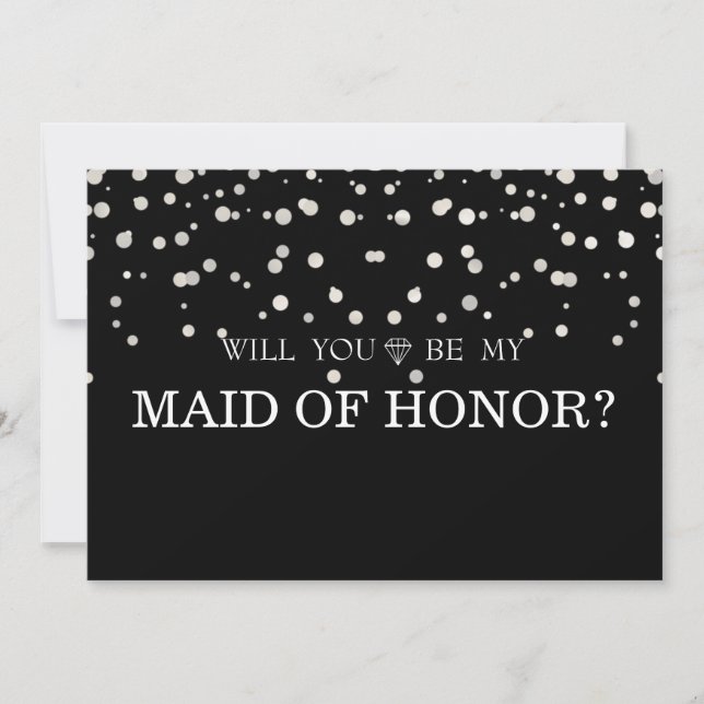 Black Silver Glitter Will You Be My MAID OF HONOR Invitation (Front)