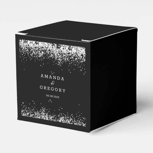 Black Silver | Glittering Wedding Favour Box (Front Side)